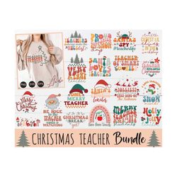 christmas teacher svg png bundle, retro teacher christmas svg, merry christmas teacher svg, holly jolly teacher vibes sv