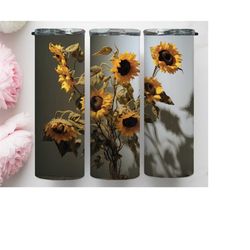 3d sunflowers 20oz tumbler png, floral skinny sublimation wrap, sunflowers pattern png, flower tumbler wrap, garden lovers