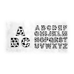 word clipart: black cow print or spot patterned alphabet grouped on one single sheet - digital download svg, not an inst