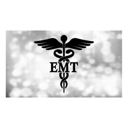 medical clipart: black medical caduceus symbol silhouette with emt for emergency medical technician staff - digital down