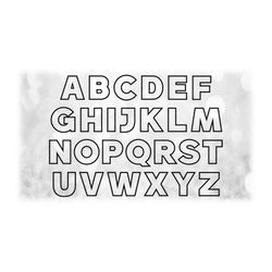 word clipart: black outline simple alphabet letter templates grouped on one single sheet - digital download svg - not in