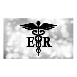 medical clipart: black medical caduceus symbol silhouette with er for emergency room / hospital staff - digital download