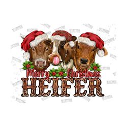 merry christmas heifer sublimation design,christmas heifers png ,merry christmas png,christmas animal png ,western heife