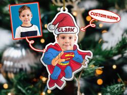 custom baby spiderman photo with name, custom face for merry xmas ornament, personalized name and text
