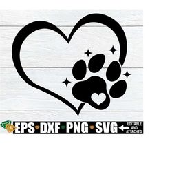 paw print with heart svg, paw print heart svg, paw print svg, paw print svg for dog bandana, pet memorial svg, paw print cut file template