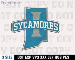 indiana state sycamores embroidery designs, ncaa machine embroidery design, machine embroidery pattern