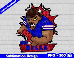 bills png, football mascot comics style, go bills t-shirt design png for sublimation, sport mascot design