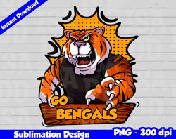 bengals png, football mascot comics style, go bengals t-shirt design png for sublimation, sport mascot design