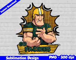 packers png, football mascot comics style, go packers t-shirt design png for sublimation, sport mascot design