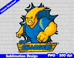 chargers png, football mascot comics style, go chargers t-shirt design png for sublimation, sport mascot design