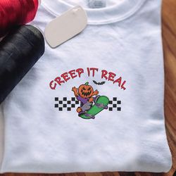 creep it real embroidery design, halloween embroidery design, spooky retro embroidery design, retro halloween