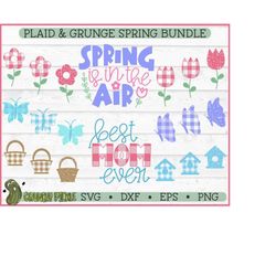 plaid & grunge spring svg file bundle, dxf, eps, png, distressed svg, cricut svg, silhouette cameo, cutting file, digita