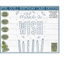 foil quill birthday card make a wish svg file, single line svg, sketch svg, foil quill design, laser engraving svg, digi