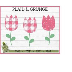 plaid & grunge tulip svg file, dxf, eps, png, distressed, flower, spring, cricut svg, silhouette cameo svg, cutting file