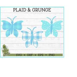 plaid & grunge butterfly svg file 1, dxf, eps, png, distressed, spring, cricut svg, silhouette cameo svg, cutting file,