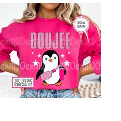 boujee christmas penguin png, free commercial use, trendy winter holiday png for shirt design, sublimation, digital down