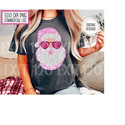 sparkly faux glitter bougie santa, free commercial use, trendy pink santa with sunglasses, sublimation, digital download