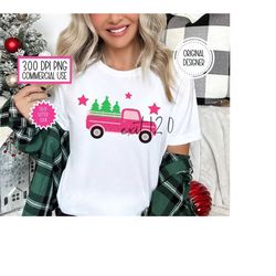 sparkly faux glitter christmas truck png, free commercial use, pink christmas png, trendy holiday shirt design, sublimat