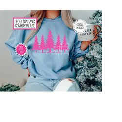 sparkly pink faux glitter christmas trees png, free commercial use, trendy christmas shirt design png, cute holiday png,