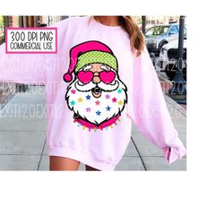 pink santa png, free commercial use, trendy christmas shirt design, preppy christmas png, sublimation, digital design, c