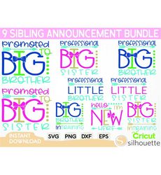 sibling announcement bundle svg, family bundle, sister svg, brother svg, sibling svg, new baby announcement, cute big little brother sister