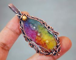 rainbow solar quartz pendant copper wire wrapped handmade jewellery quartz gemstone jewellery gifts items