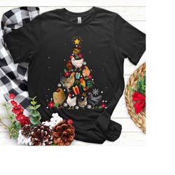 Funny Chickens Christmas Tree Tee Ornament Decor Gift, Christmas Lights Chicken Shirt,Funny Xmas Tree Chicken Shirt, Chr