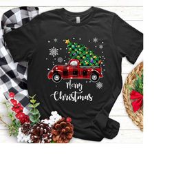 funny buffalo plaid truck christmas tree shirt, merry christmas truck buffalo plaid shirt, truck shirt, buffalo plaid sh