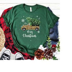 christmas leopard plaid truck christmas t shirt, merry christmas truck buffalo plaid shirt, buffalo plaid shirt, merry c