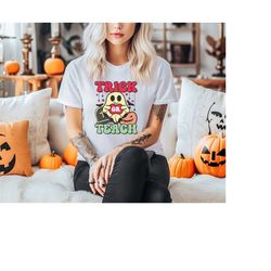 trick or teach, teacher halloween shirt, halloween teacher sweatshirt, fall shirts for teachers, vintage halloween teach