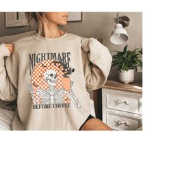 funny halloween sweatshirt, skeleton halloween sweatshirt coffee fall sweatshirt, fall shirt for women skeleton swaetshi