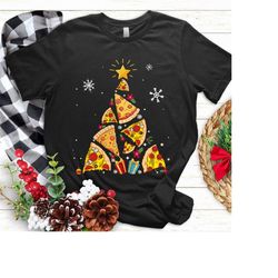 funny pizza christmas tree t shirt, pizza christmas shirt, pizza christmas tree lights shirt, pizza lover shirt, pizza p