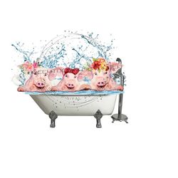 bathtub png, pigs in bathtub clipart, pig sublimation, bathroom clipart, farm pig sublimation, bathroom png, pig clipart sublimation.