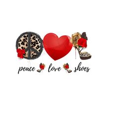 boho 'peace love shoes' clipart - funny shoe lover artwork - leopard print and bold red - sublimation png & printable jpg - digital download