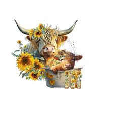 highland longhaired cow png, cute cow sublimation, metal tub png graphic,  calf clipart, highland calf png digital download.