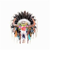 native american headdress png, multi-colored feather headpiece, cow skull headdress sublimation, native american waterslide,indian headdress