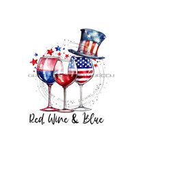 festive funny patriotic png - 'red wine & blue' - american flag top hat - digital download
