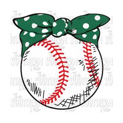 baseball with green bow png file, sublimation design, digital download, sublimation designs downloads, baseball designs, sublimation png