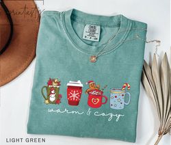 cozy holiday t-shirt png, warm & cozy t-shirt png, cozy christmas t-shirt png, christmas coffee t-shirt png, holiday app