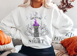 creatuer of the night sweat-shirt png, witchy sweat-shirt png, halloween black cat sweatshir ,  , spooky halloween sweat