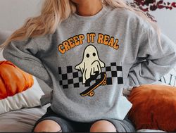 creep it real sweat-shirt png,creep it real ,halloween skateboard, ghost skateboarding sweat-shirt png, halloween sweat-