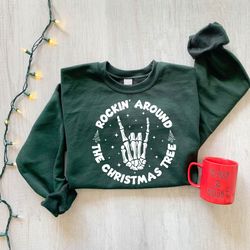 christmas tree sweatshirt, rocking around sweatshirt, holiday apparel gift, womens holiday shirt, merry christmas shirt,