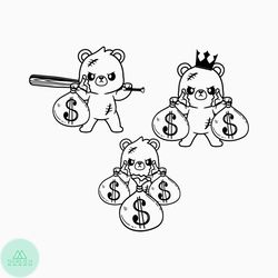 money clipart, money svg, teddy bear king money bag svg, money bag svg, money bag clipart, hustler svg, stack of money