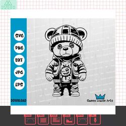 cool teddy bear svg, hip hop teddy bear svg,teddy bear wearing hat hipster clothes svg cricut cut files digital png dxf