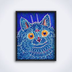 gothic style cat by louis wain weird psychedelic mad unusual printable art print poster digital download