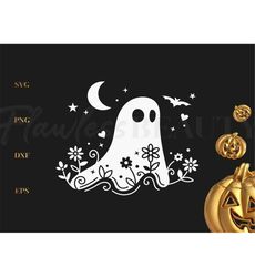 floral ghost svg, halloween svg, ghost svg, cute halloween ghost svg, ghost silhouette svg, png, dxf, eps
