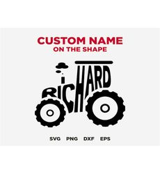 personalized boys custom name ractor svg, kids tractor shape toddler boy svg, birthday boy, customized warped words, svg