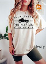 farm fresh christmas trees truck shirt, christmas trees cut and carry shirt,christmas family, red truck shirt, christmas