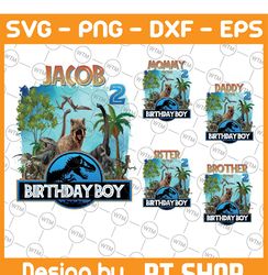 personalized name and age dinosaur birthday boy png, matching birthday png, family birthday t-rex, custom dinosaur png,