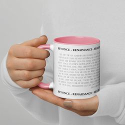 beyonce renaissance heated lyric 11 oz white ceramic mug, gift for